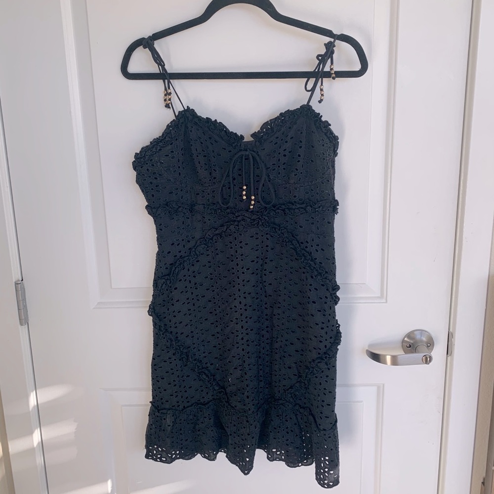 Black eyelet tie strap dress